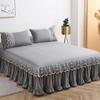 3pcs Bed Skirt Bedspread Pillowcase Ruffle Lace Anti Slip 1.8x2.0m Bed Cover Solid Colour Lace Mattress Dust Bedding Cover
