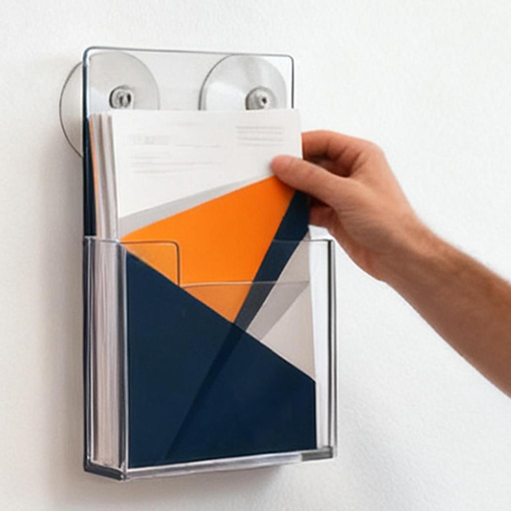 2pcs Acrylic Brochure Holder Suction Cup Literature Stand Wall Mounted Pamphlet Rack For Office Document Literature Brochure