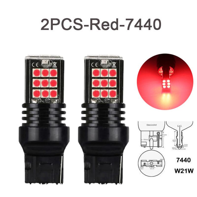 2pcs T20 7443 Led Brake Light Reverse Light Bulb Fit for Universal Car 7440 W21W W21/5W Amber Red Light 12V