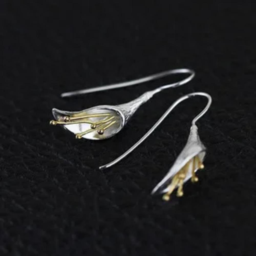 925 Silver Long Flower Earrings Elegant Lady Prevent Allergy Fashion Jewelry New Design