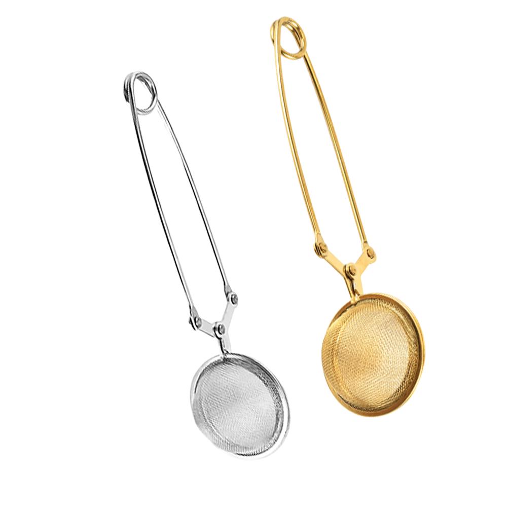 2Pcs Tea Leaker Stainless Steel Strainer Modern Unique Attractive Design for Home Office Use Golden Silver