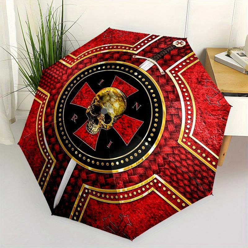 

Red Cross Skull Umbrella Cute Umbrella with Cute Design, Portable 3 Fold Compact Umbrella for Men & Women,S358