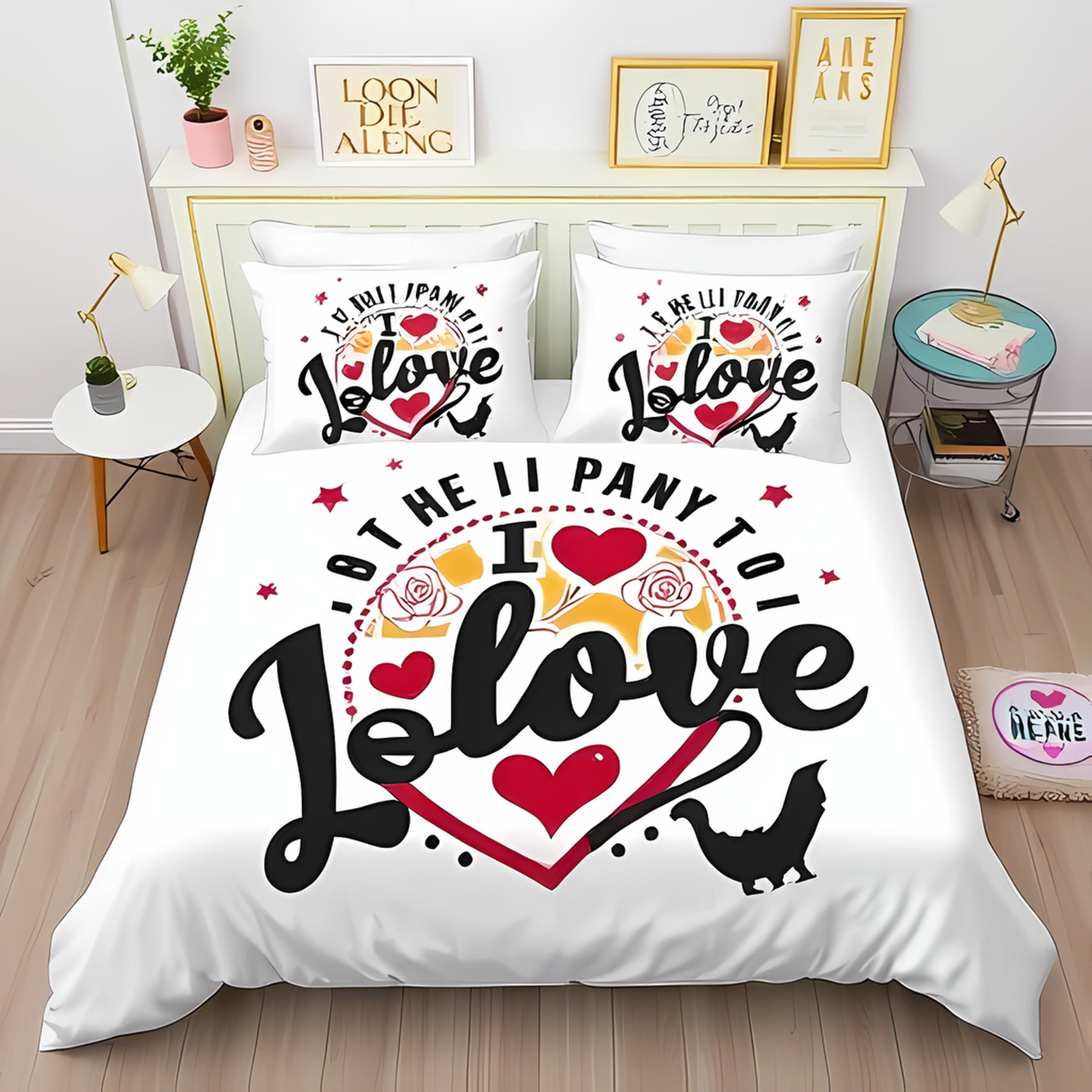 

Soft Duvet Cover Set featuring Vibrant Red Fox Design Love Script Heart Acents Artistic Beding Ensemble Children Adult Peoples Soft plus Warm 135*200cm Eu-Single