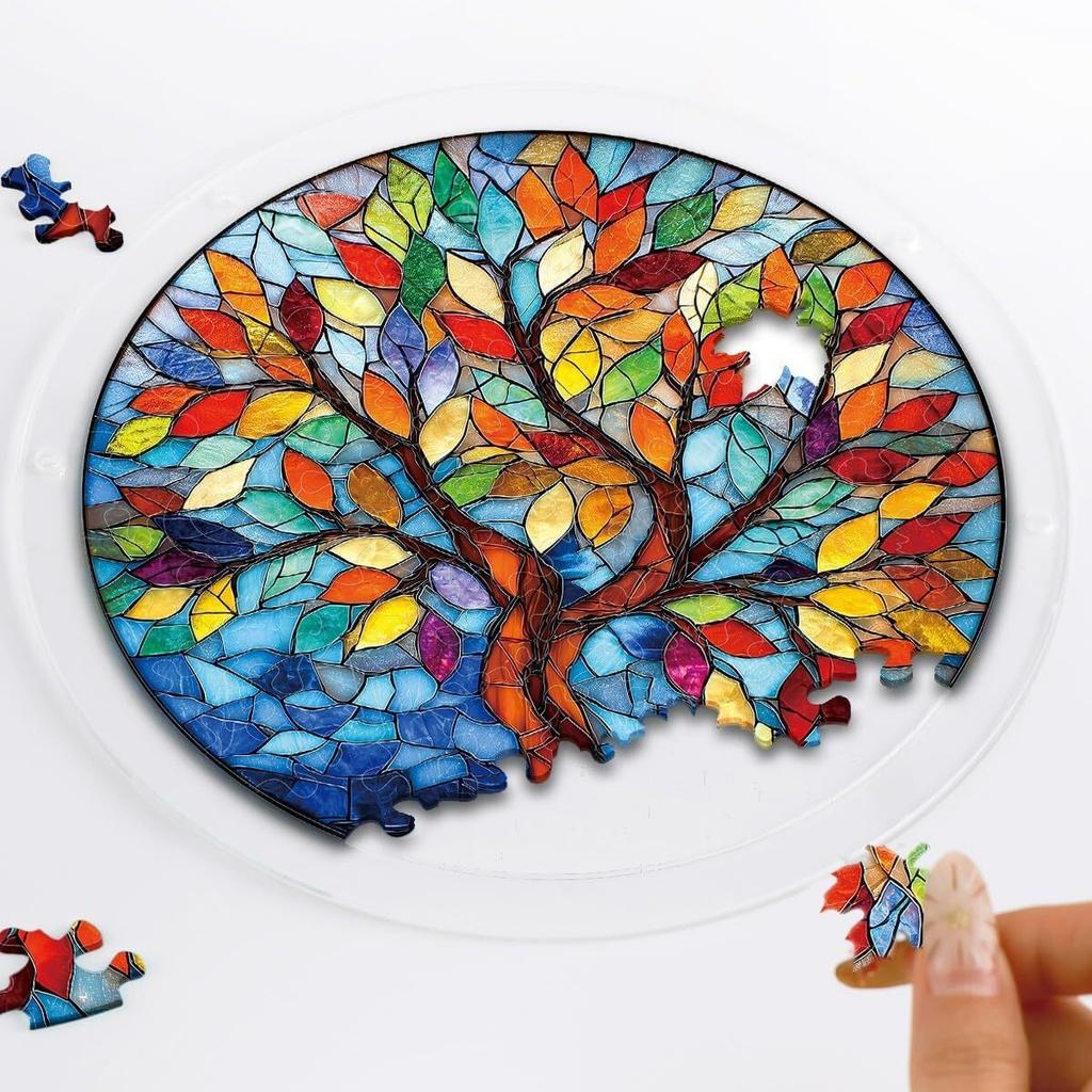 Acrylic Puzzle Sun Catcher Painted Glass Pendant - 19cm, Various Patterns, DIY Craft Hanging Ornament, Home Decor, Gift
