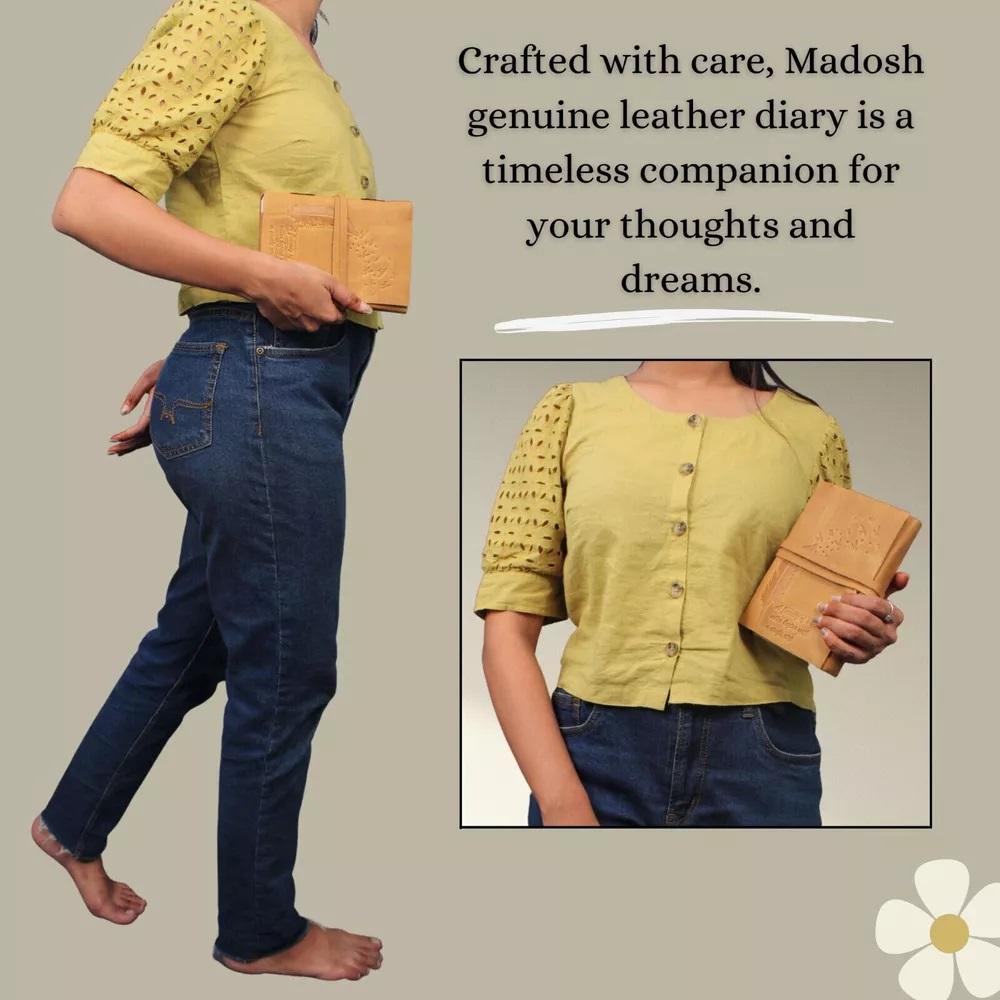 Jurnal din piele în relief Leaf & Birds Jurnal vintage lucrat manual Plan Carte de călătorie