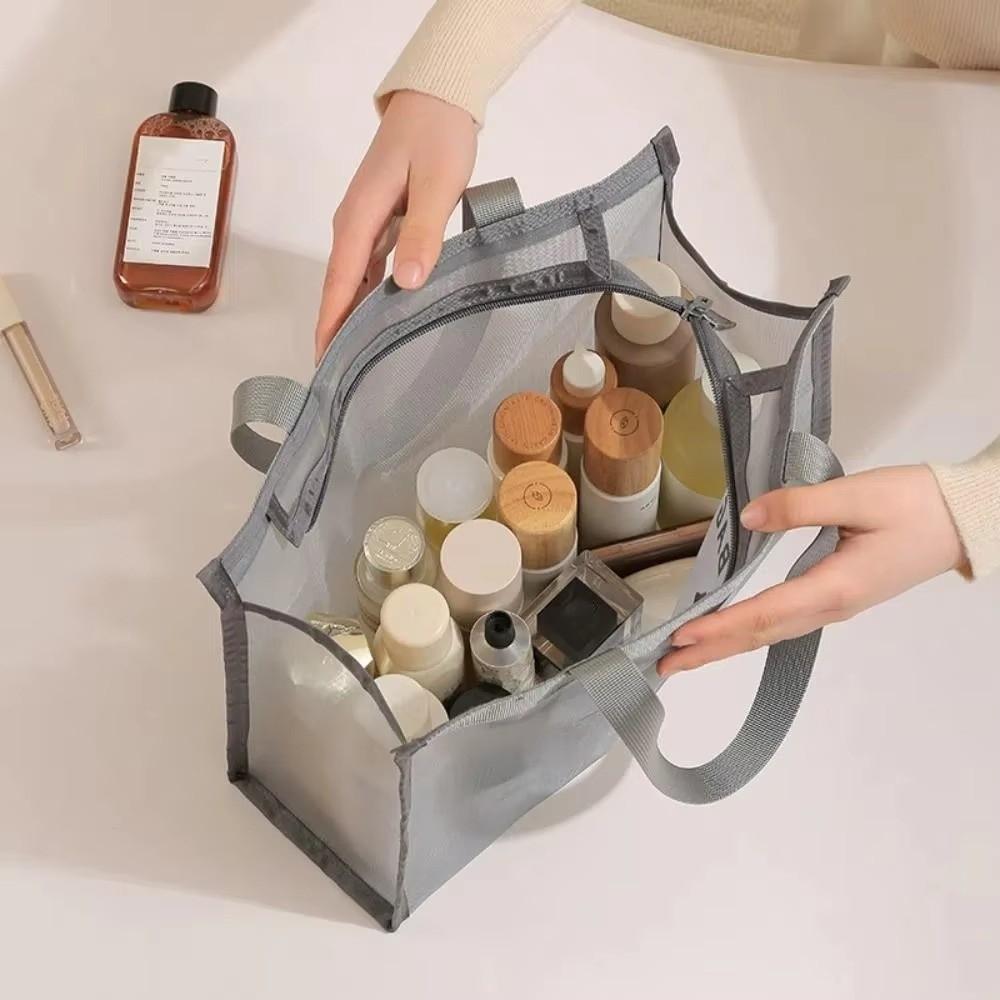 New Large Capacity Shoulder Bag Waterproof Transparent Makeup Storage Bag Hollow Mesh Multifunctional Handbag Women