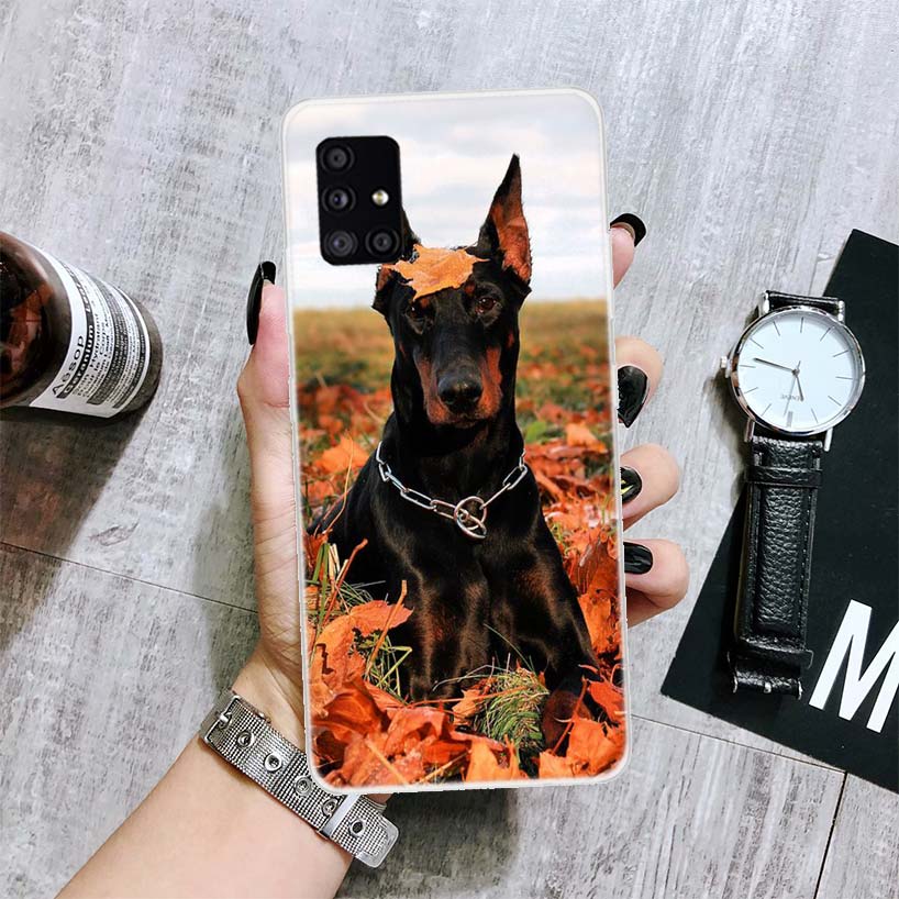 Black Dachshund Doberman Phone Case For Samsung Galaxy A52 A32 A22 A12 A02S A50S A30S A51 A31 AA71 Note 20 Ultra 10 S10 Plus Gal