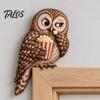 Woodland Animal Door Corner Decor Wooden Owl Topper, Sitter Decor, Whimsical Three Dimensional Bird Sculpture Ornament for Frame, Bookshelf,