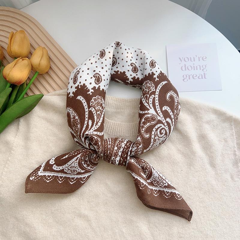 Retro French design cashew flower 68 herringbone pattern square scarf women's foreign style advanced temperament silk scarf tide