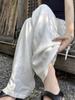 Women's White Wide-Leg Tencel Linen Pants - Summer Breathable Herringbone Straight-Leg Style