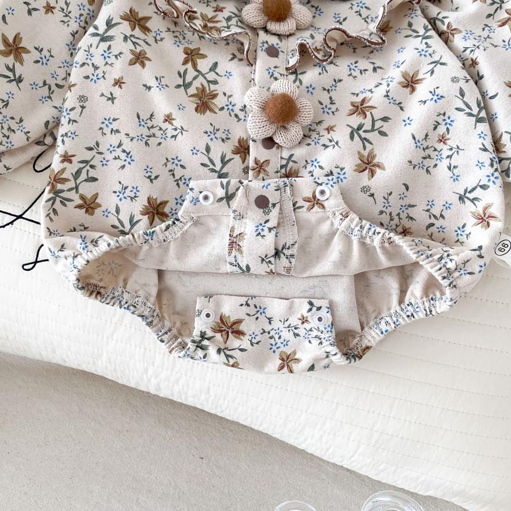 Baby Clothes Bodysuit Long Sleeve Girls Coverall Lace Newborn Baby Preparing for Birth Gift Monthly Photo Collar Floral Pattern Brown 6M [Baby koi]