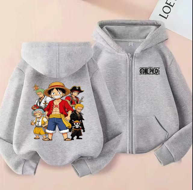 Unisex Kids One Piece Monkey D. Luffy Zipper Hoodie - Straw Hat Pirates Anime Cardigan