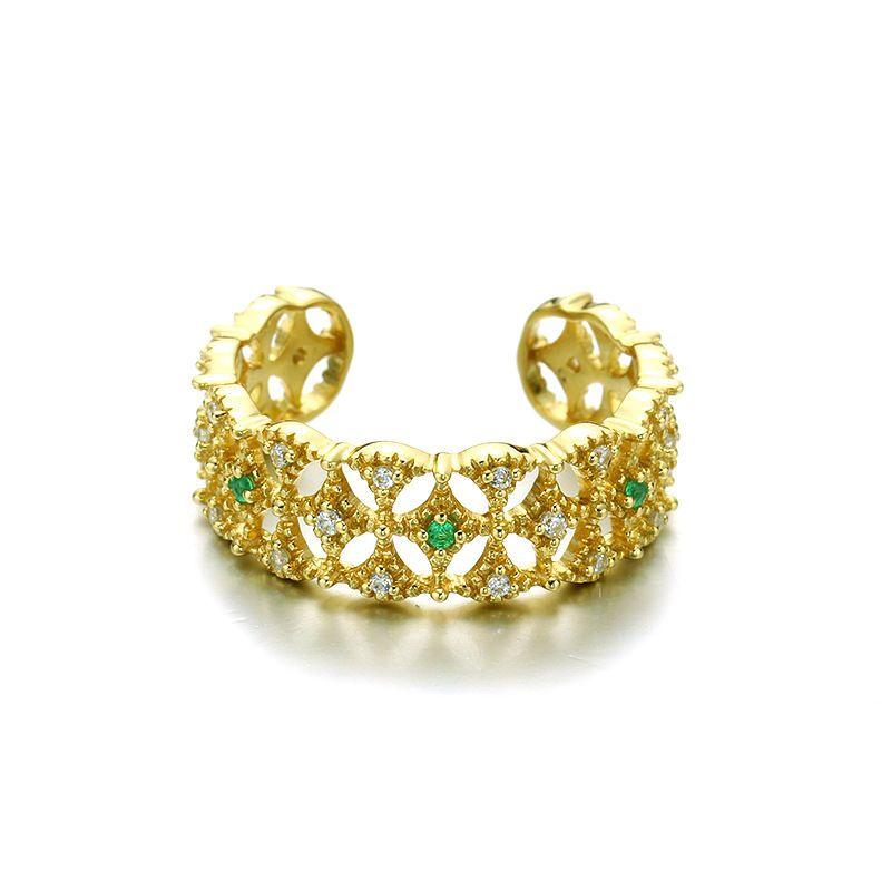 

Модні ювелірні вироби Каблучка в стилі Смарагд Палац Жіноча вінтажна ретро мереживна інкрустована дорогоцінним камінням перлина Регульована відкрита каблучка One Size зелений