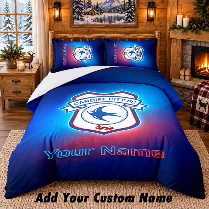 Sada povlečení Cardiff City Pattern 3ks Vlastní jméno, Prostěradlo a povlaky na polštáře Pro domácí ložnici