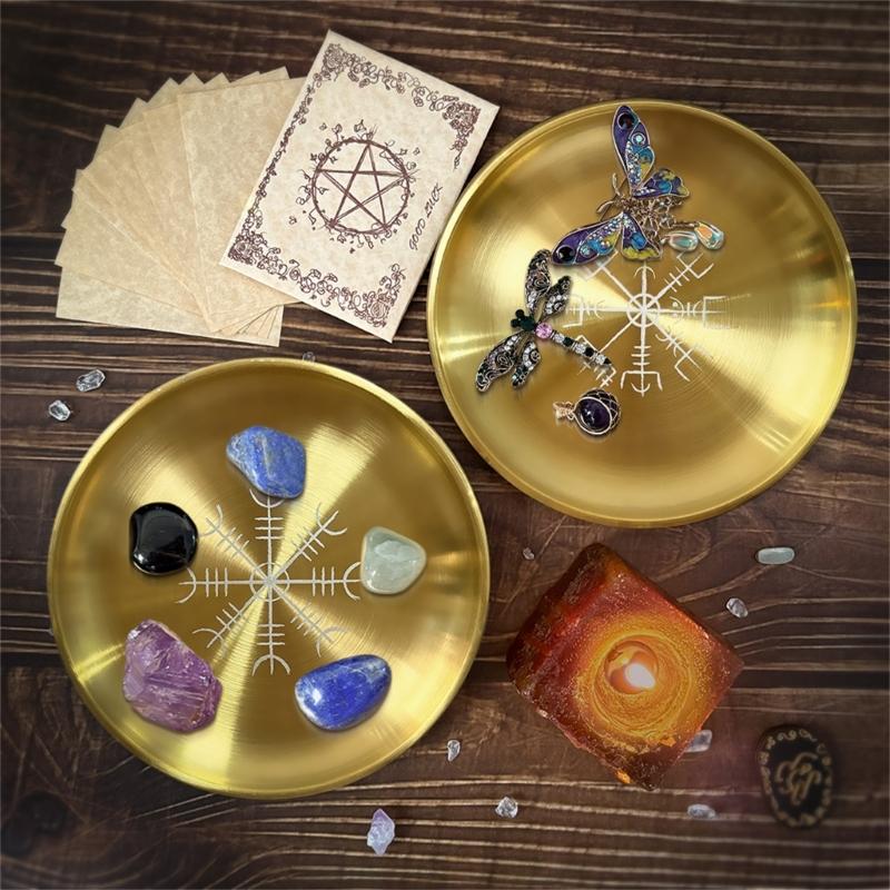 Zinklegierungen Kerzenhalter Tablett Schmuck Kristall Aufbewahrungstablett Organizer Tarots Kerzenständer Platte Dekorativ Teelichthalter