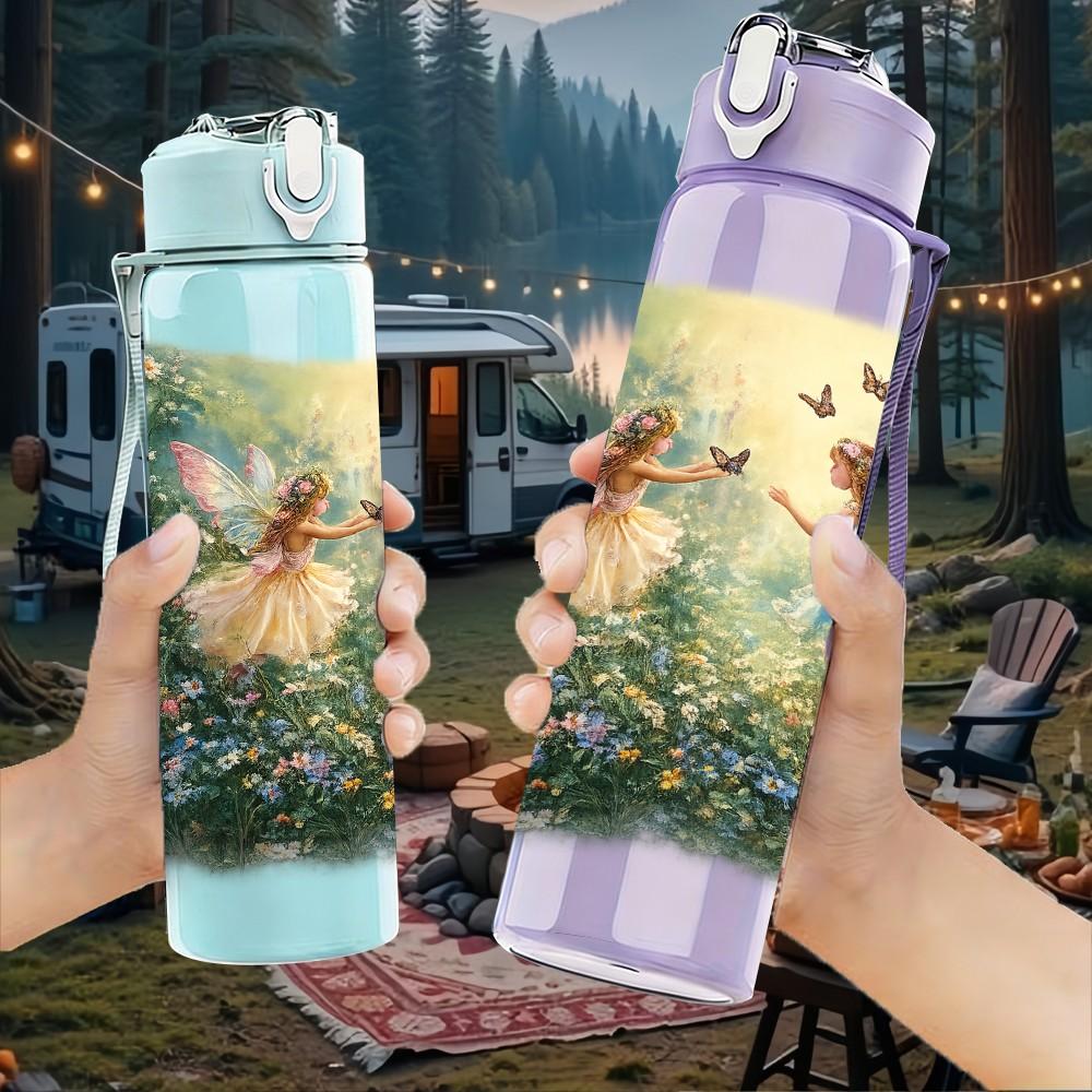 1PC Fairy Girl Fantasy Pillow Art Print 750ml Color Plastic Sports Water Bottle Leakproof Flip Straw Lid Suitable for Sports Office Home Use