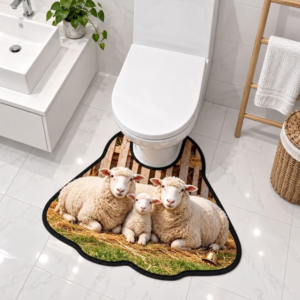 Non-slip Bathroom Floor Rug Sheep Pattern Bath Mat Practical Toilet U-shaped Mat  Bathroom