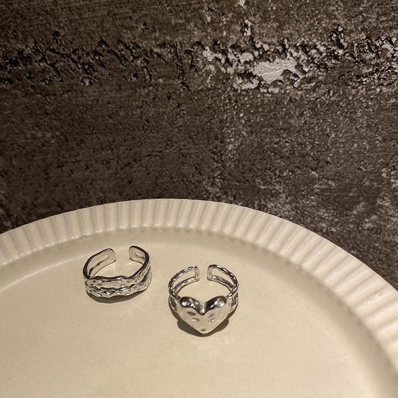 Korean Retro Geometric Heart Ring, Women's Adjustable Double-Layer Index Finger Ring