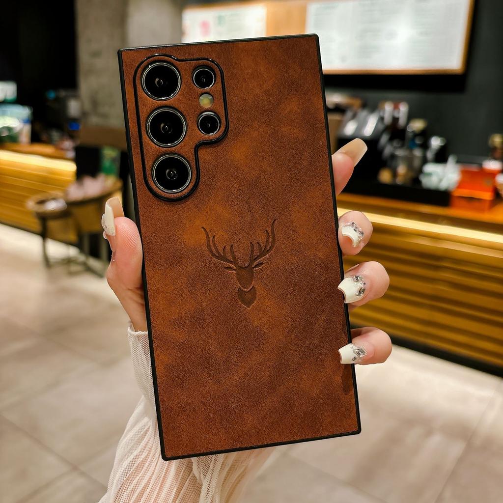 Samsung S25ultra Mobile Phone Case S24U Magnetic Deer Head New S23FE Lambskin Protective Case S22