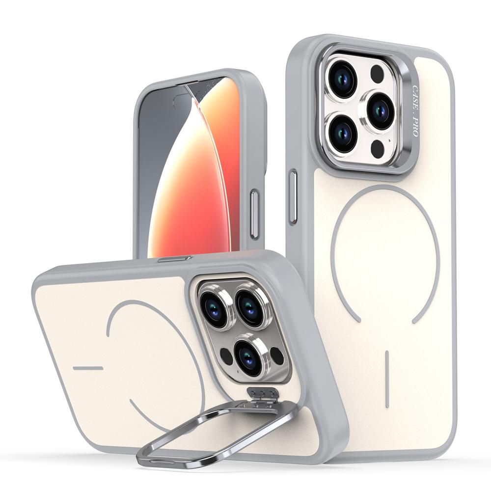 KEYSION Matte Skin Feel Lens Stand Phone Case for Magsafe for iPhone 13 14 15 Pro Max 15 Plus Magnetic Wireless Charging Shockproof Cover