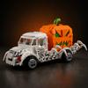 Halloween Skeleton Pumpkin Carriage Building Set with Light-Up Feature, Creative Gift for Kids and Adults