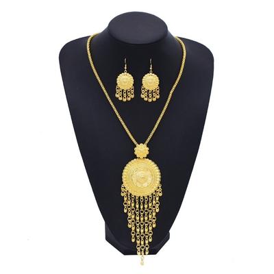 Vintage Alloy Necklace Earrings Set Ethnic Bohemian Style Gold Plated Jewelry Set Square Thai Women Jewelry Suit Party