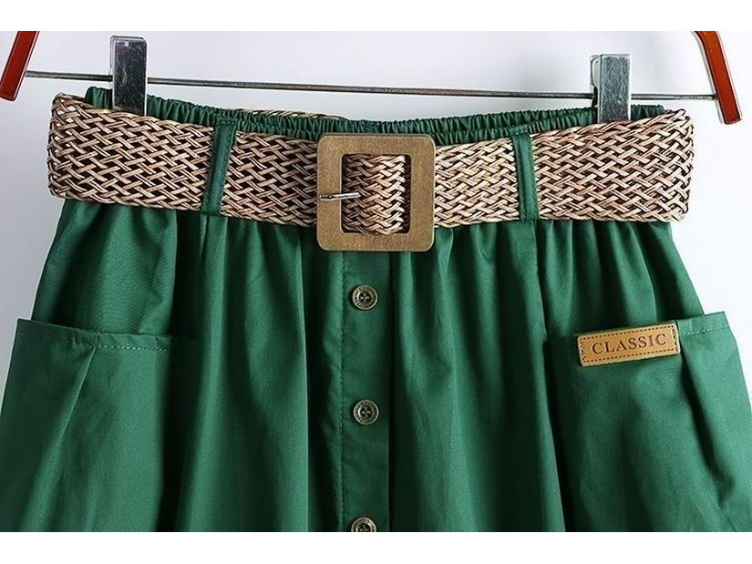 2024 Spring/Summer Korean Style Elastic High Waist A-Line Midi Skirt with Large Pockets and Slit
