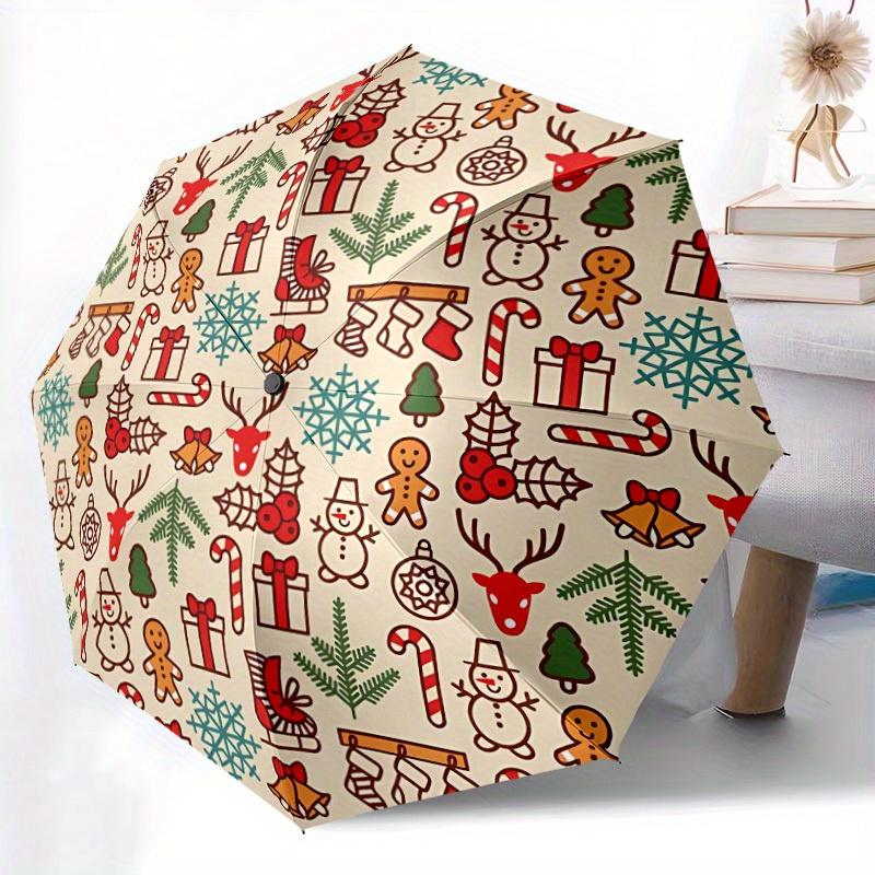 1pc Christmas Winter Automatic Open 8-Rib Windproof Umbrella, Travel & Commuting, Suitable for All Seasons