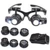 LED Double Eye Jeweler Repair Watch Magnifier 4X Combo Glasses 10x 15x 20x 25x High Magnification Adjustable Lens