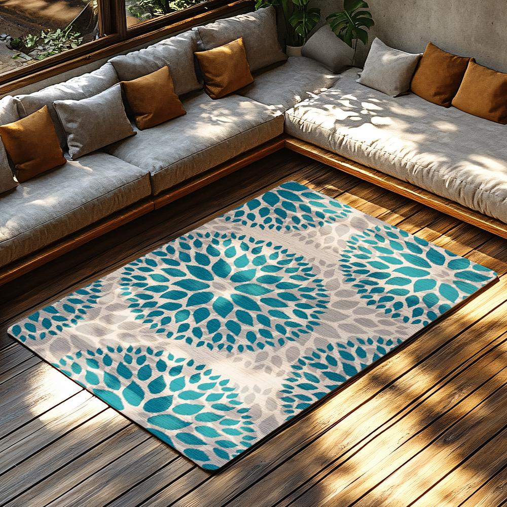 Blue Gray Floral Bohemian Rug, Flower Pattern Non-Slip Carpet, Soft Living Room Mat for Cozy Home Decor