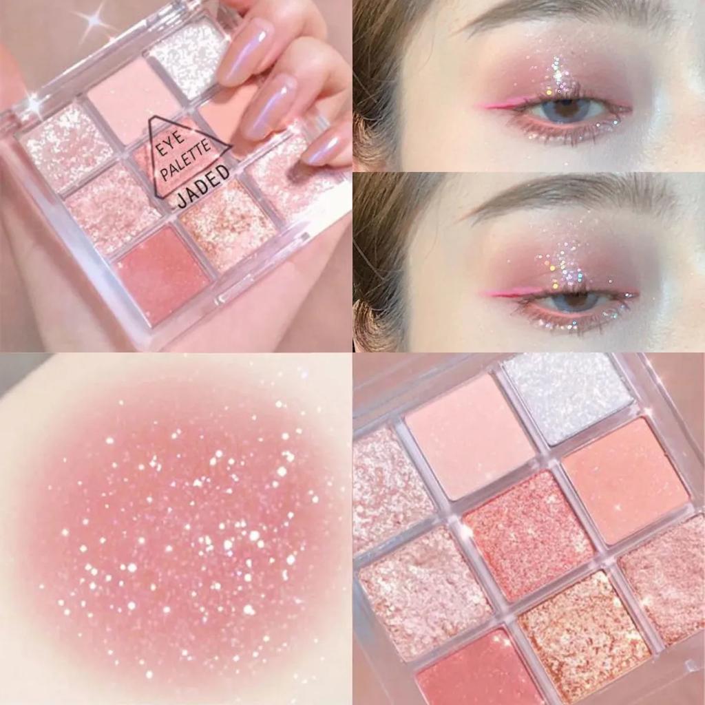 9 Glitter Eyeshadow Palette Pink Pearly Eyeshadow Palette Korean Charming Eye Makeup Palette Shiny Eye Shadow Eye Pigments