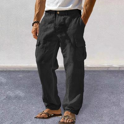 Men's Casual Straight Trousers Solid Color Streetwear Pants Loose Fit Beach Style Pants with Multiple Pockets for Fitness Travel Daily Wear