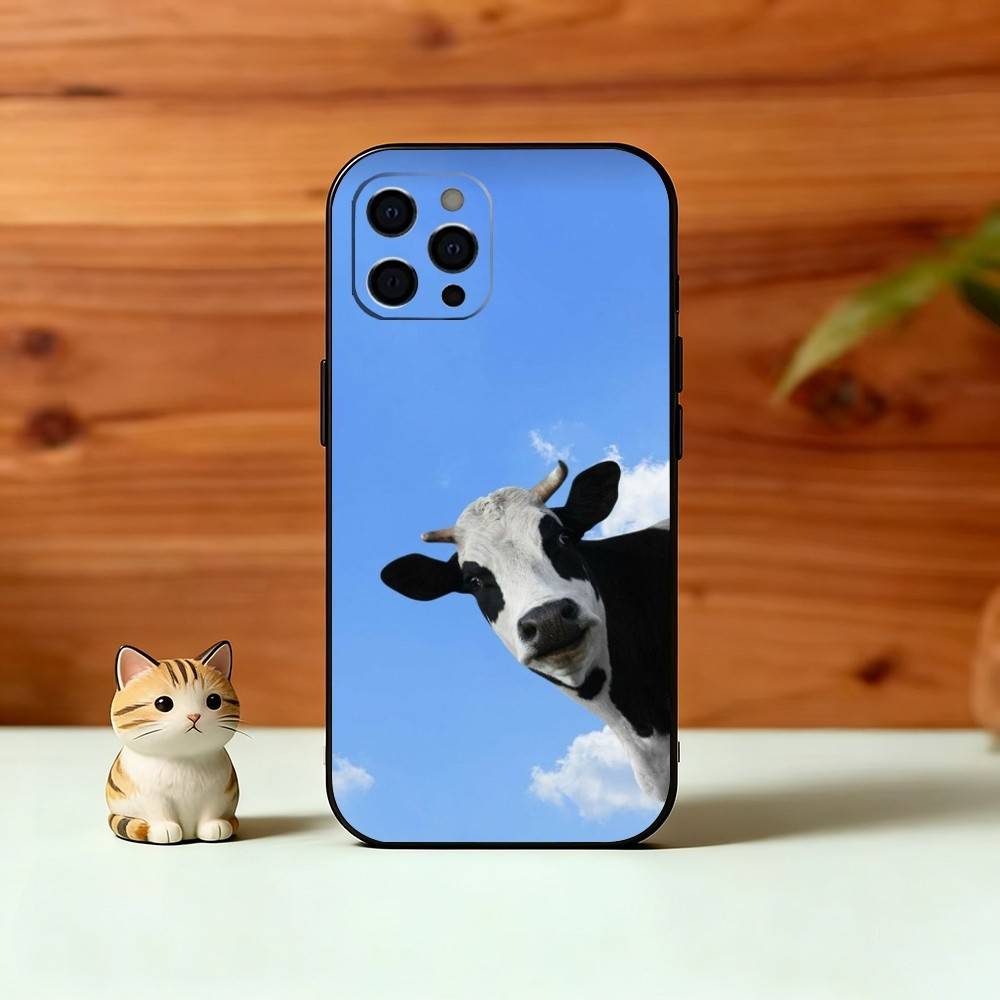 Cute Cattle Phone Case For iPhone 17,16,15,14,13,12,11 Plus,Pro Max,XS,Soft Silicone Black Cover