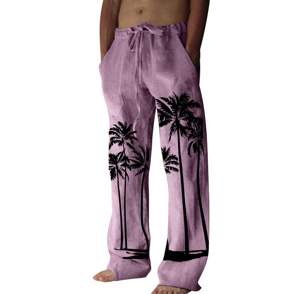 Módní pánské kalhoty 3D digitální potisk pohodlné plátěné široké kalhoty trend univerzální rovné kalhoty