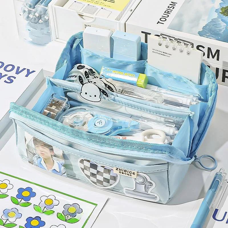 

Large Capacity Transparent Pencil Case Multi Functional Childrens Pencil Case Student Stationery Storage Pencil Case синій