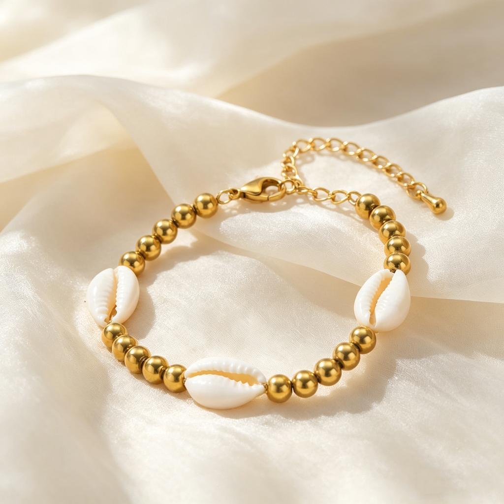 New Style Boho Shell Bracelet for Women, Stainless Steel Beads Chain Bracelets, Summer Beach Elegant Jewelry Gift To Her