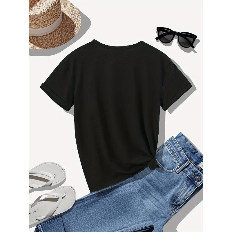 European size Women'S Casual Crew Neck T-Shirt with Playful Heart Print - Soft Stretch Fabric, Comfortable All-Season Tee for Casual Attire