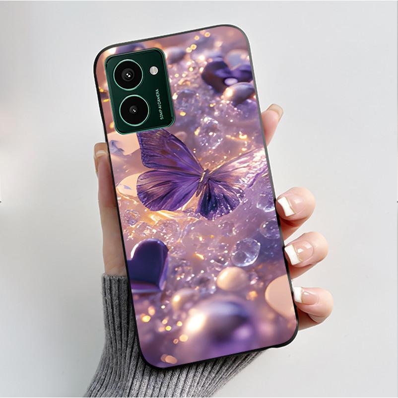 Custodia per Telefono Stampata Per Nokia HMD Pulse PRO/HMD Pulse/HMD Pulse+ Cover Guscio Nero in Morbido Silicone Custodia Carina con Fiore Cartone Animato