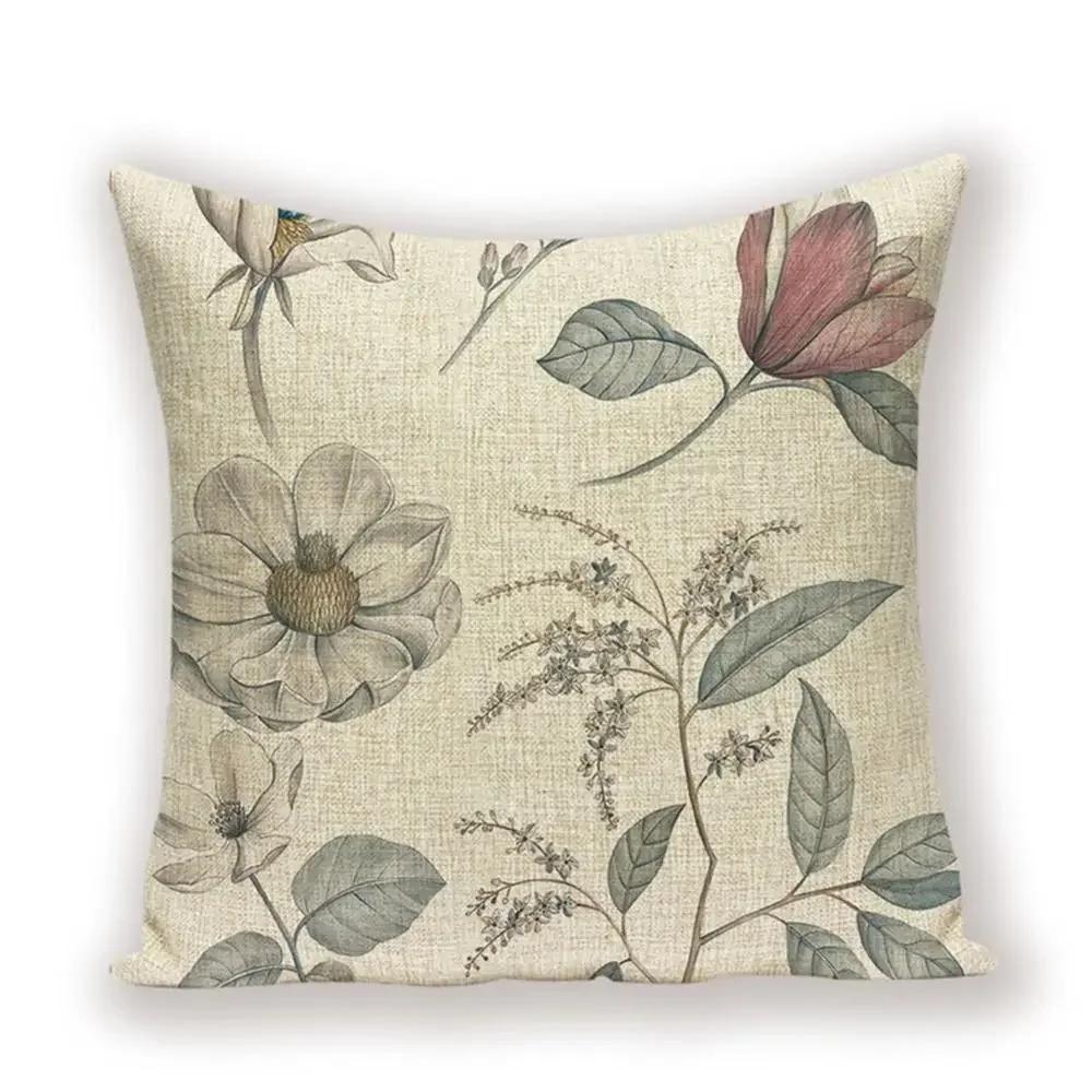 Vintage Floral  Linen Pillow Case Sofa Living Room Seat Car Soft Cushion Cover Home Decorative Pillowcase 45*45cm