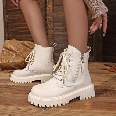Casual Versatile Single Boots 2025 New Large Size Autumn Round Head British Style Solid Color Women's Martin Boots