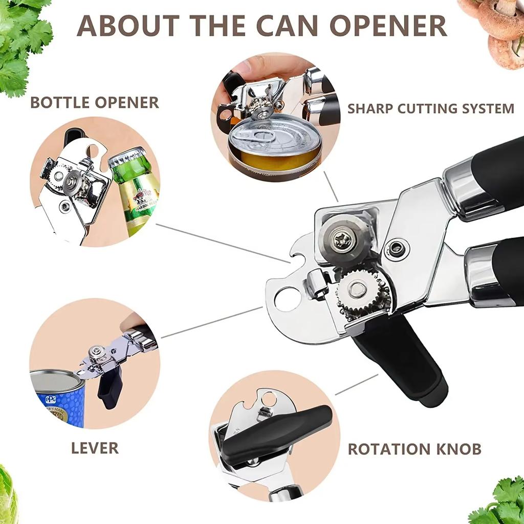 Heavy Duty Stainless Steel Can Opener Beer Bottle Opener Non-Slip Handle Kitchen Utensils Large Can Opener For Restaurants