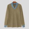 INCERUN Spring Autumn Men Long Sleeve Stitching Casual Loose Knitted Pullovers Tops