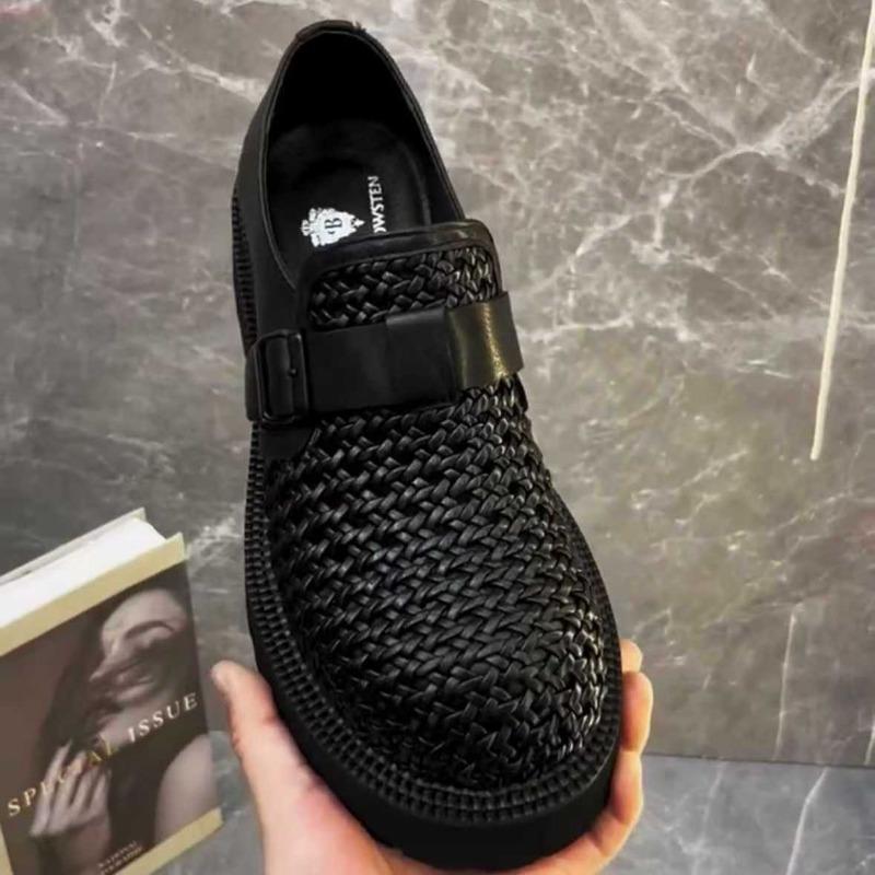 Big head Derby shoes men's advanced sense commuting thick sole hand-woven one pedal hollow breathable casual heightening tide shoes