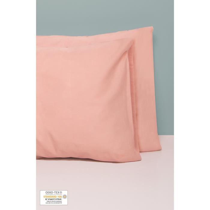 Set 2 taies 50x70 Rose Poudré - Rose poudré - Coton bio - Naturelle - Chambre