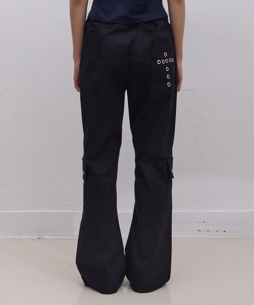 Ebeulisi Eyelet Wide Cotton Cargo Pants (Black)