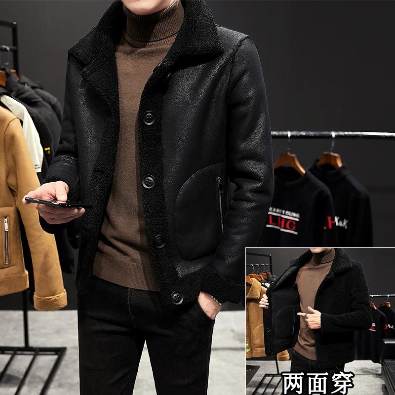 

Осенне-зимние куртки мужские замшевые дубленки с обеих сторон, утепленные флисовые куртки, мужские, утолщенные и увеличенные, мех интегрированный XL 180/( 125-140