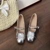 Silver Square Head Thick Heel Single Shoes Women's New Summer New with Skirt Light Mouth Mary Jane Shoes