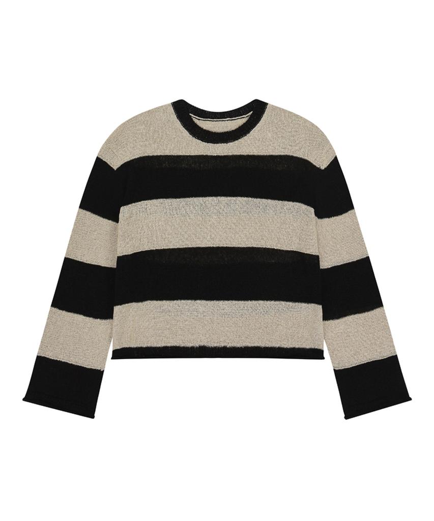 Seuneogeuyu Linen Stripe Crop Knit Top