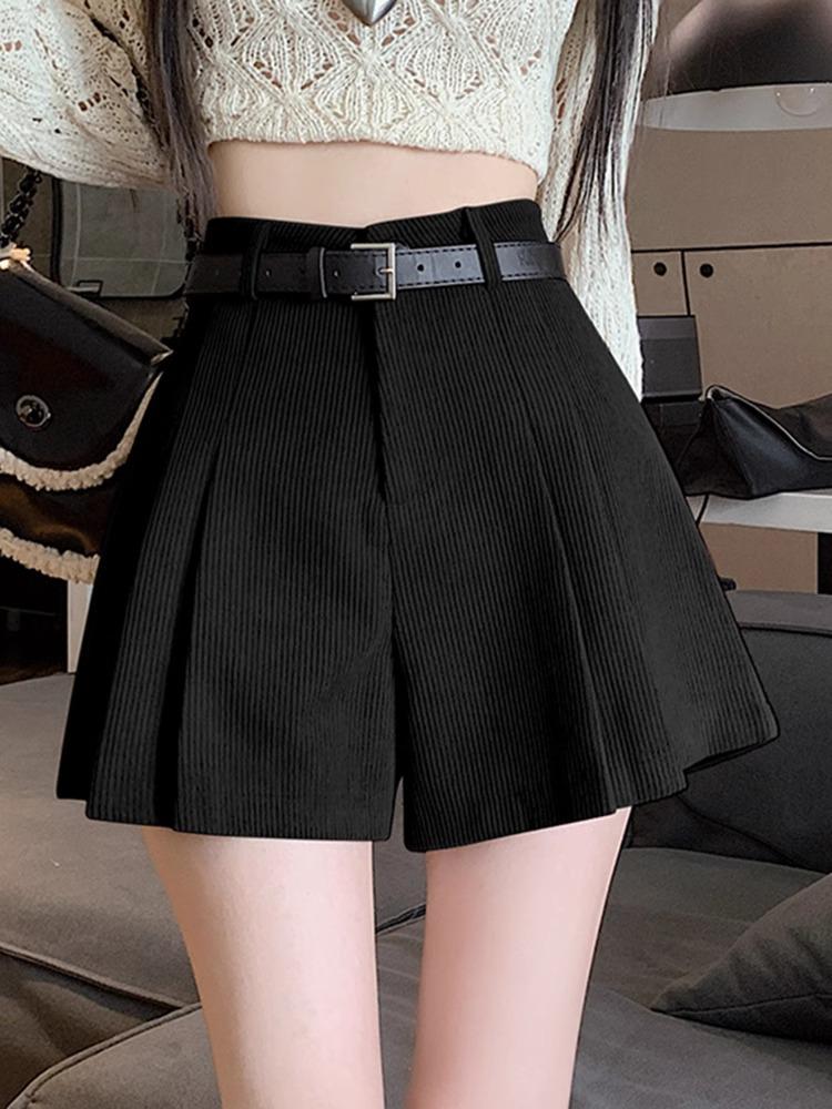 

Женские шорты из вельвета с высокой талией - плиссированные широкие штанины, мода осень/зима 2023, повседневный крой S чёрный