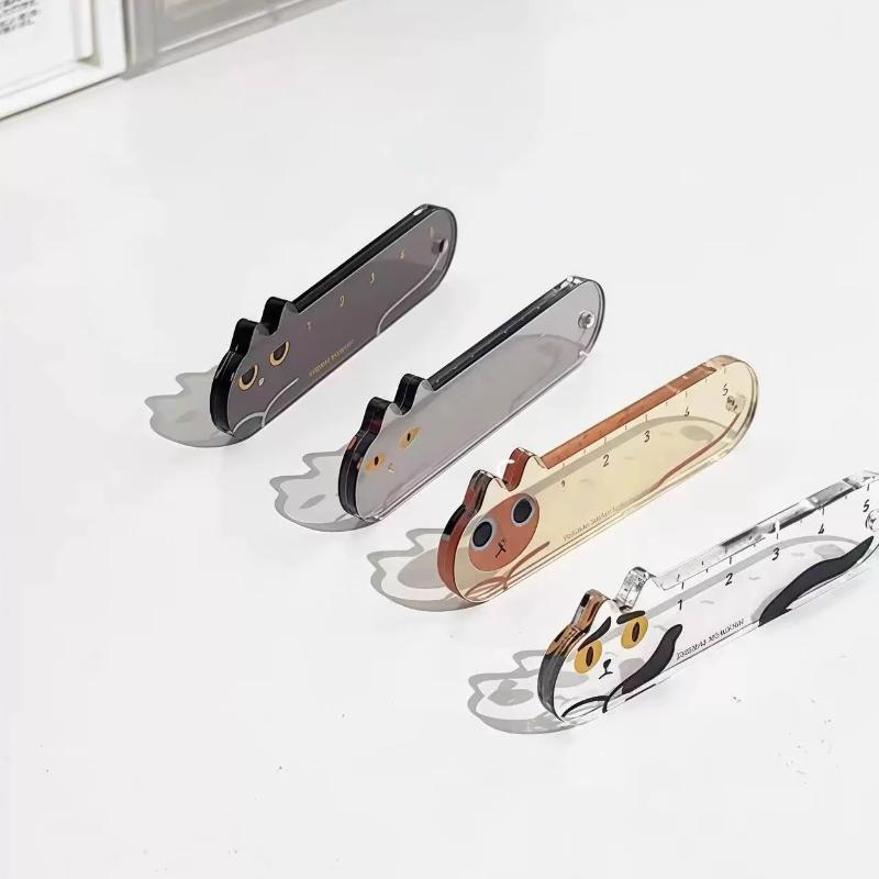 1Pcs Cute Kitten Straight Ruler Acrylic Keychain Cartoon Adorable Bag Accessory Car Interior Gift Stationery Decoration
